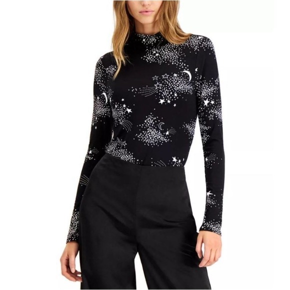 Bar III Tops - Bar Ill Women Celestial Print Long
Sleeve Turtleneck Bodysuit  Size Large NWOT